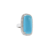 18KT White Gold Oblong Turquoise And Diamond Ring