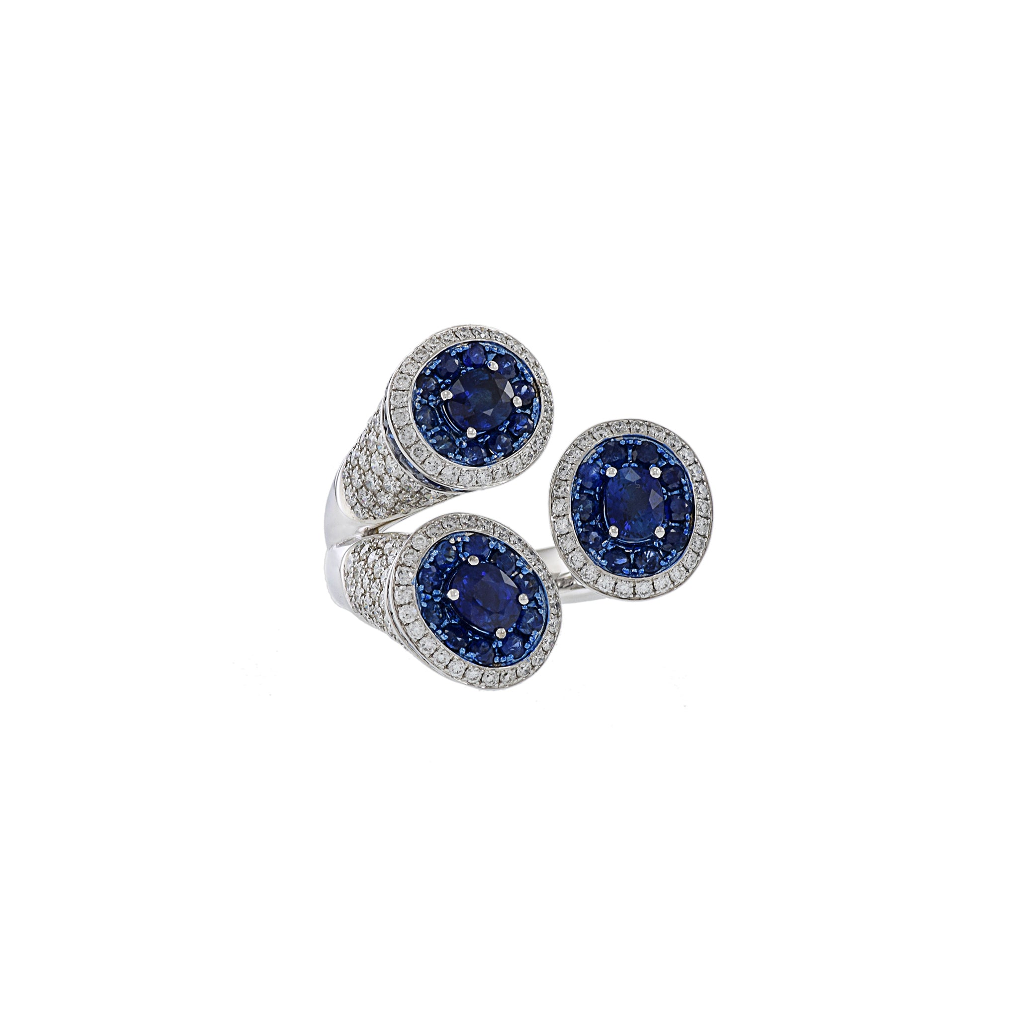 18KT White Gold Blue Sapphire And Diamond Cocktail Ring