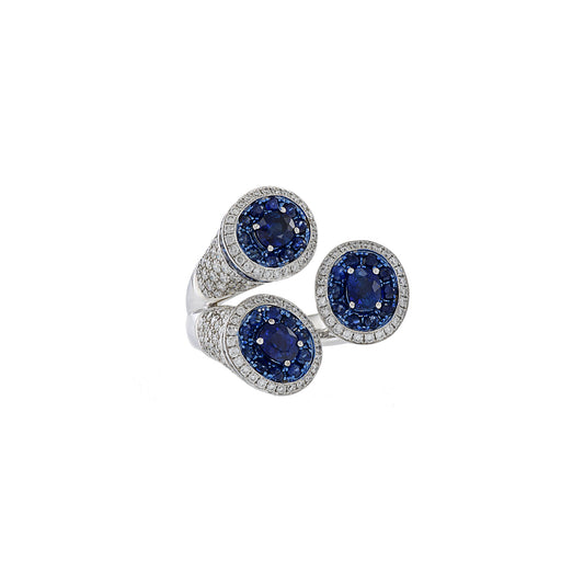 18KT White Gold Blue Sapphire And Diamond Cocktail Ring