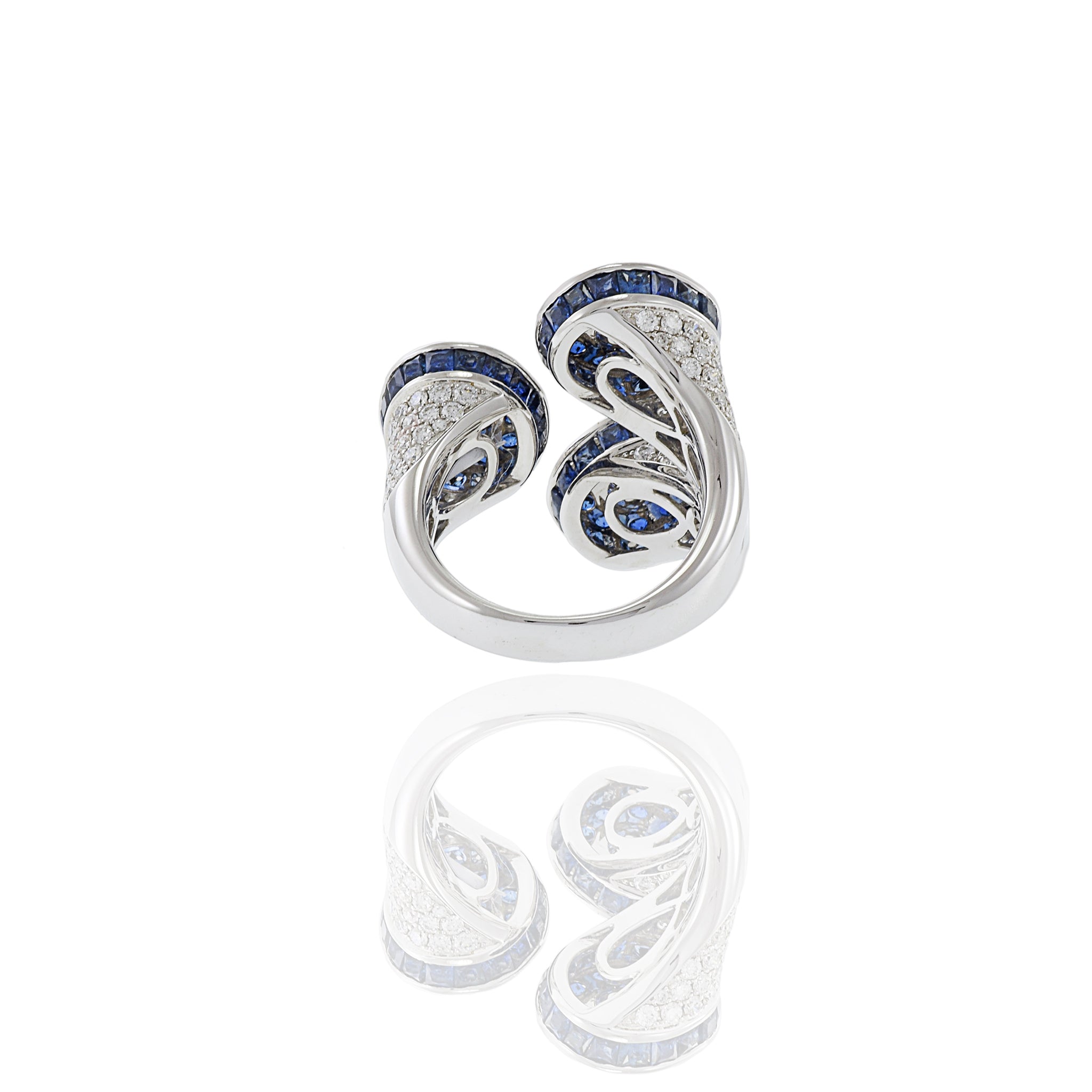 18KT White Gold Blue Sapphire And Diamond Cocktail Ring