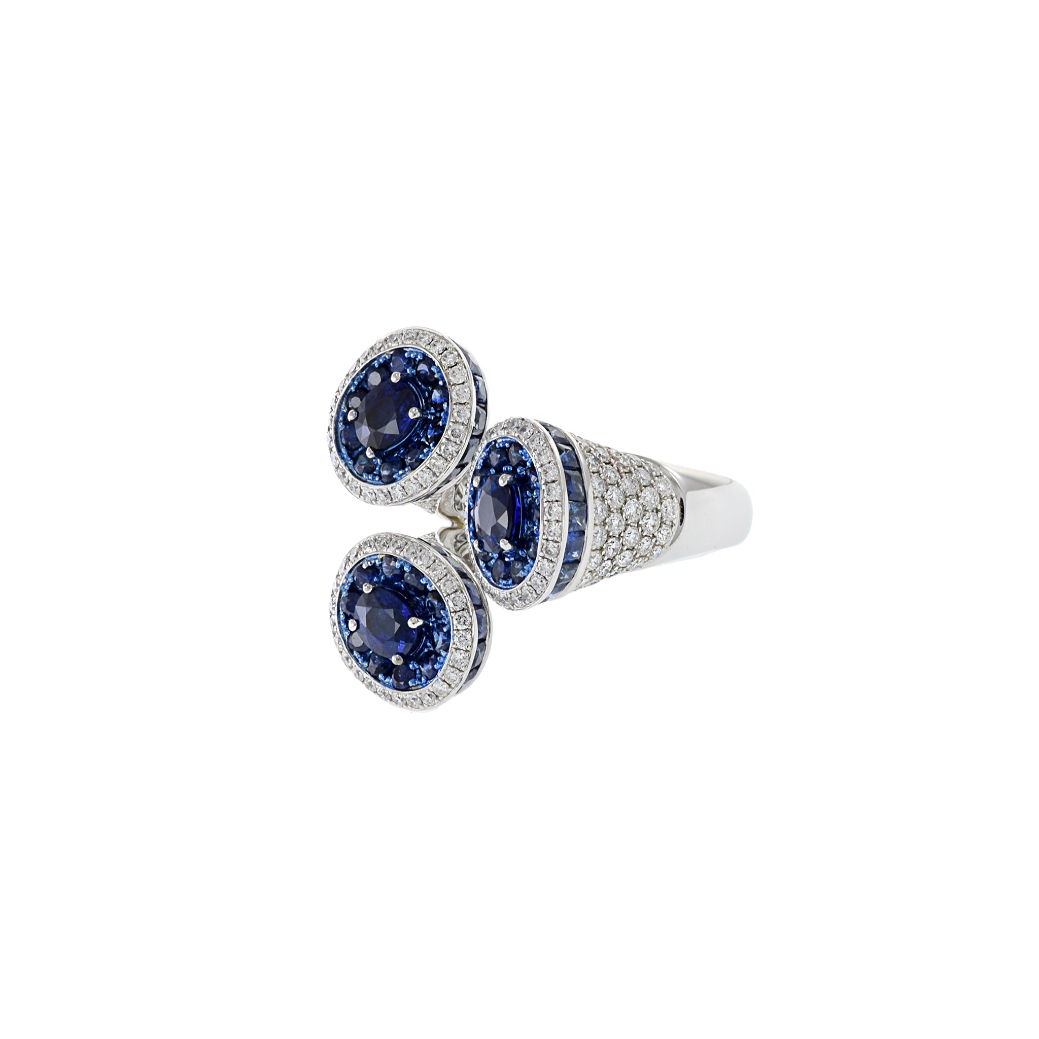 18KT White Gold Blue Sapphire And Diamond Cocktail Ring