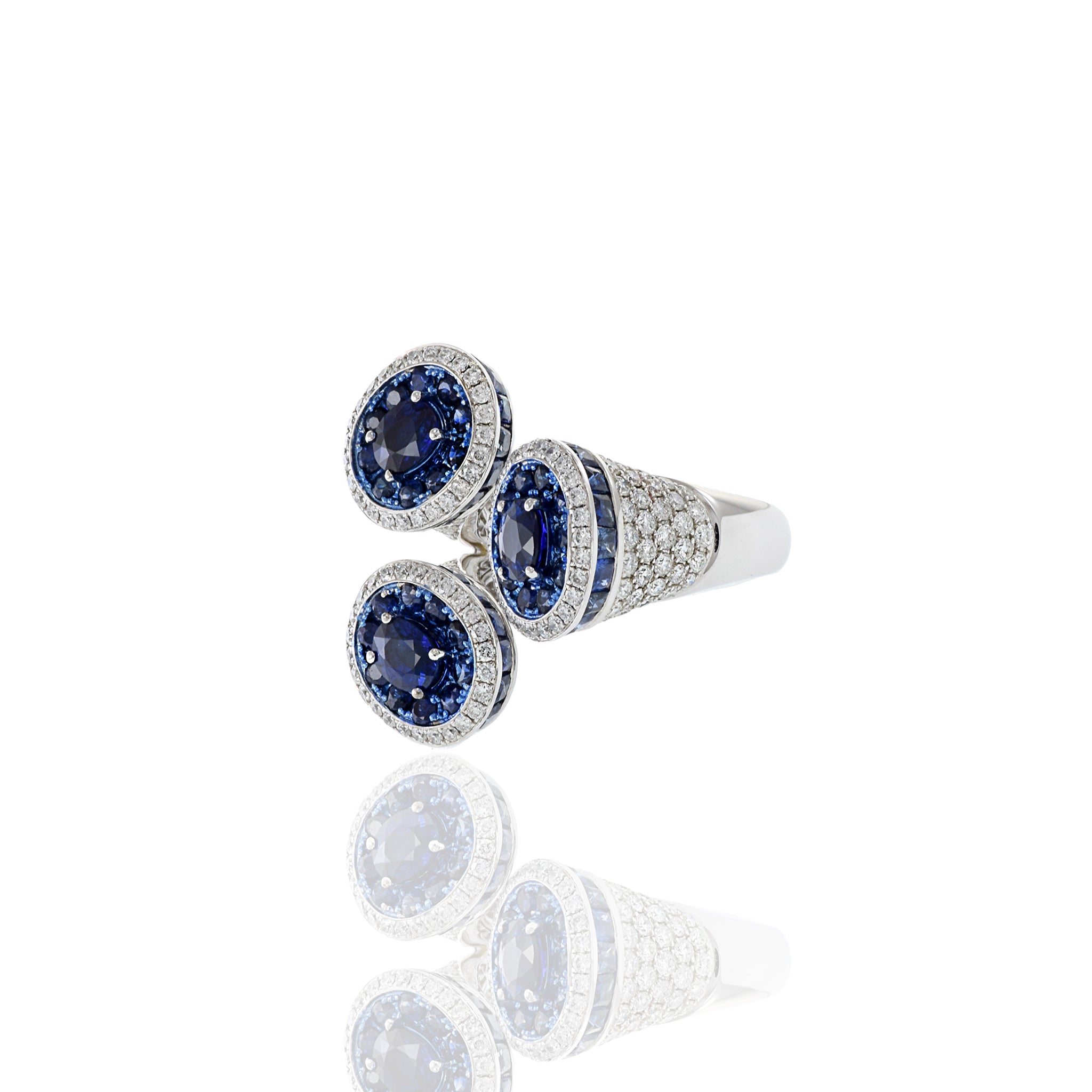 18KT White Gold Blue Sapphire And Diamond Cocktail Ring