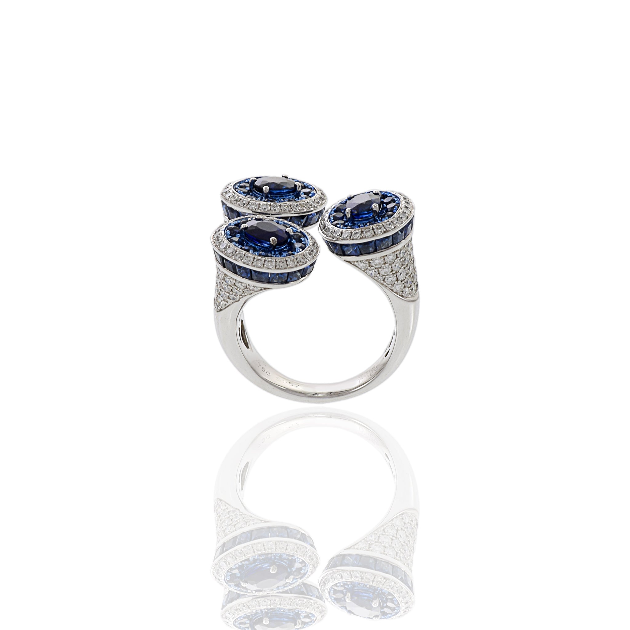 18KT White Gold Blue Sapphire And Diamond Cocktail Ring