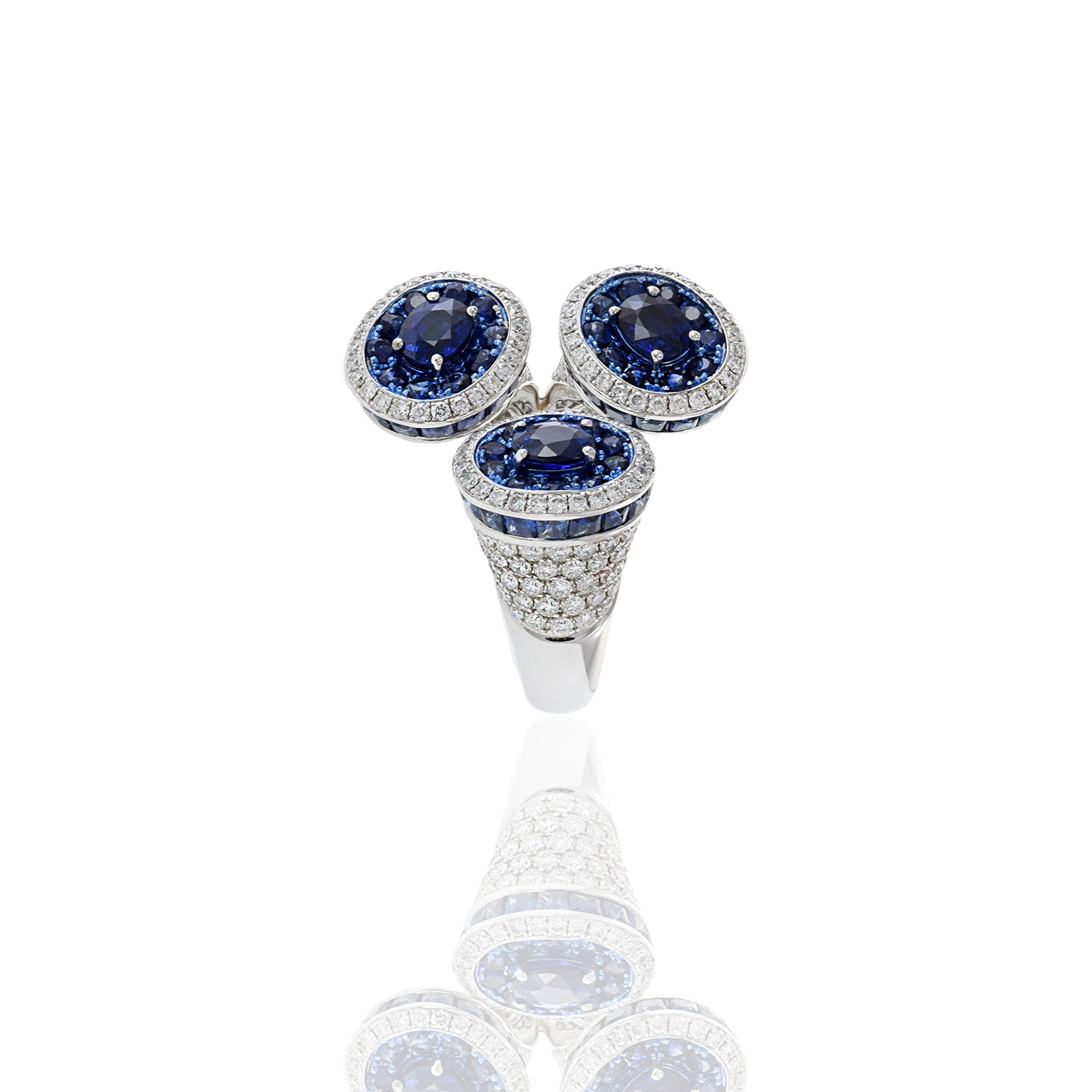 18KT White Gold Blue Sapphire And Diamond Cocktail Ring