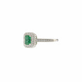 18KT White Gold Emerald and Diamond Halo Ring