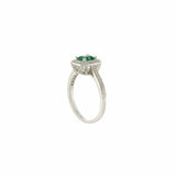 18KT White Gold Emerald and Diamond Halo Ring