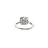 18KT White Gold Emerald and Diamond Halo Ring