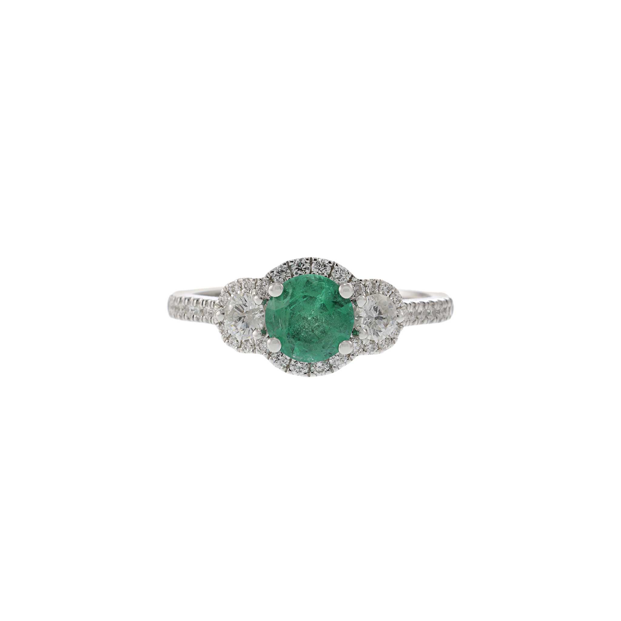 18KT White Gold Emerald and Diamond Ring