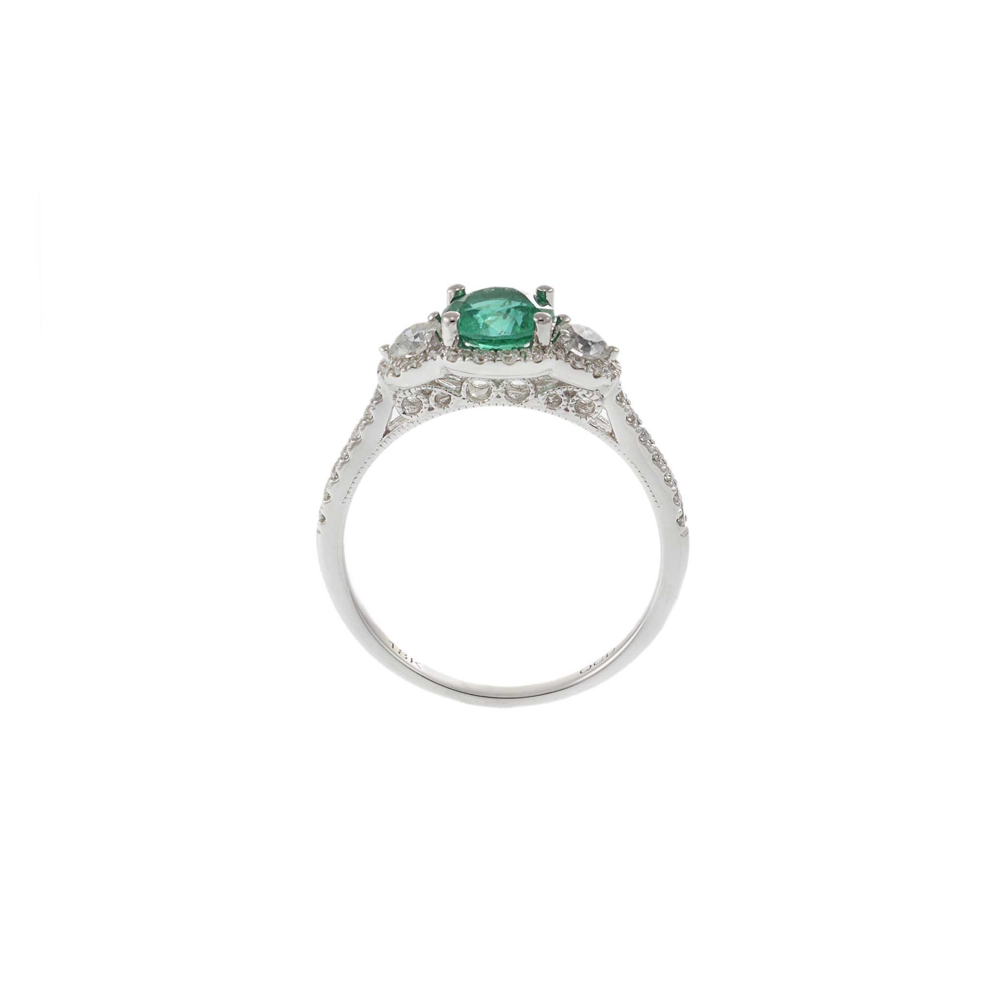 18KT White Gold Emerald and Diamond Ring