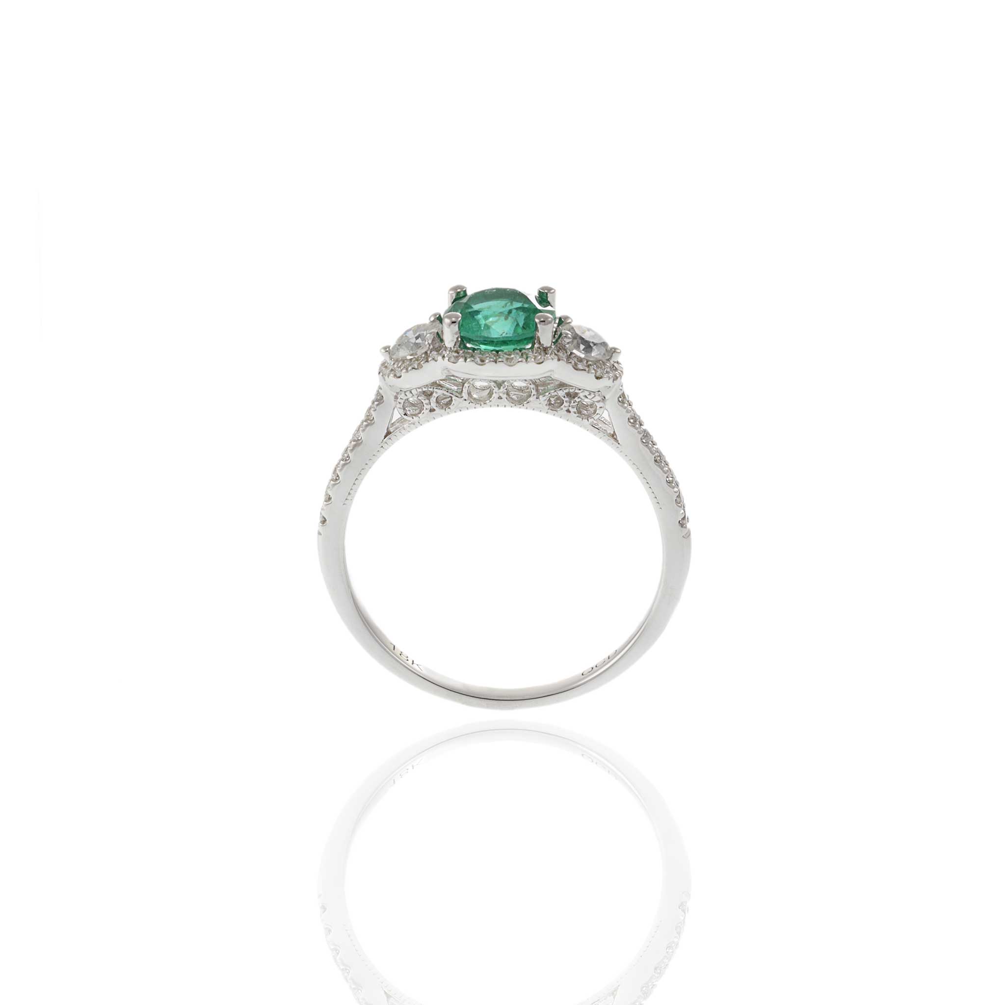 18KT White Gold Emerald and Diamond Ring