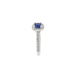 18KT White Gold Round Sapphire and Cushion Halo Diamond Ring