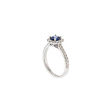 18KT White Gold Round Sapphire and Cushion Halo Diamond Ring