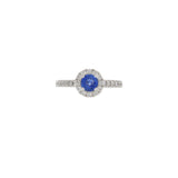 18KT White Gold Round Sapphire and Diamond Halo Ring