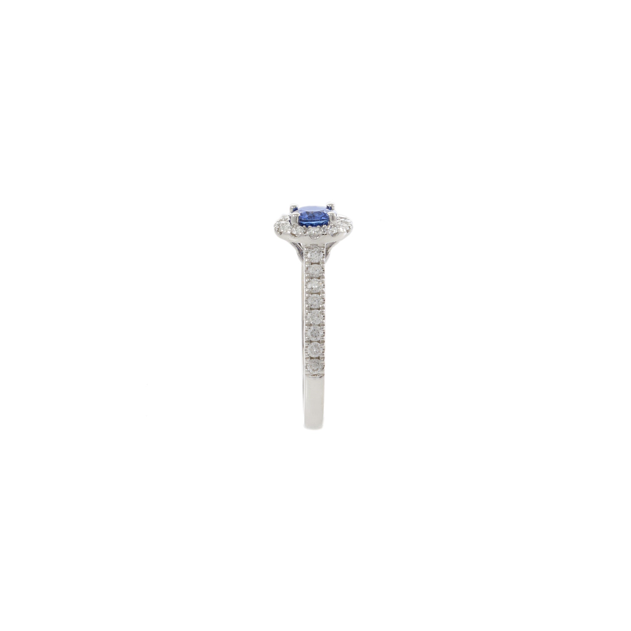 18KT White Gold Round Sapphire and Diamond Halo Ring