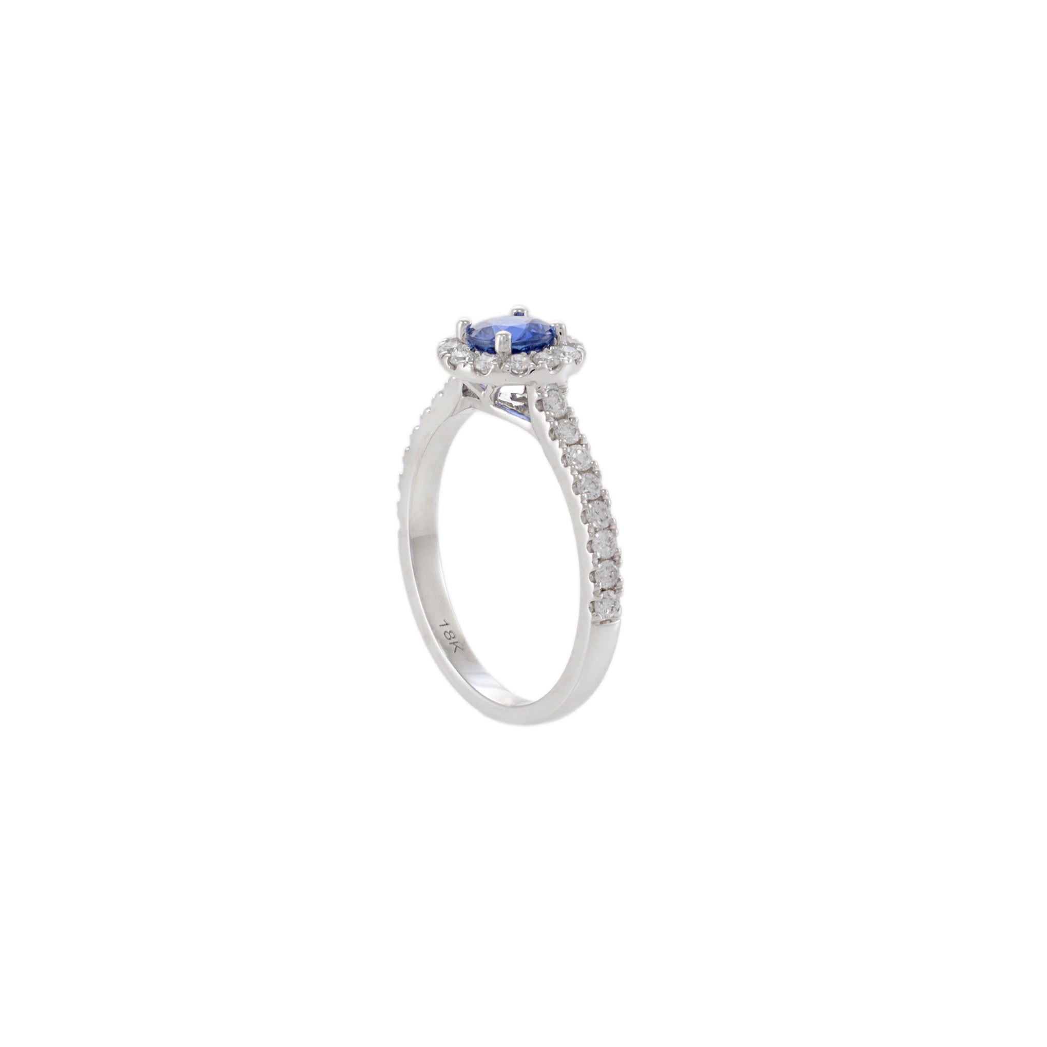 18KT White Gold Round Sapphire and Diamond Halo Ring