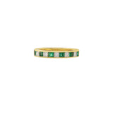 18KT Yellow Gold Princess Cut Diamond and Emerald Ring