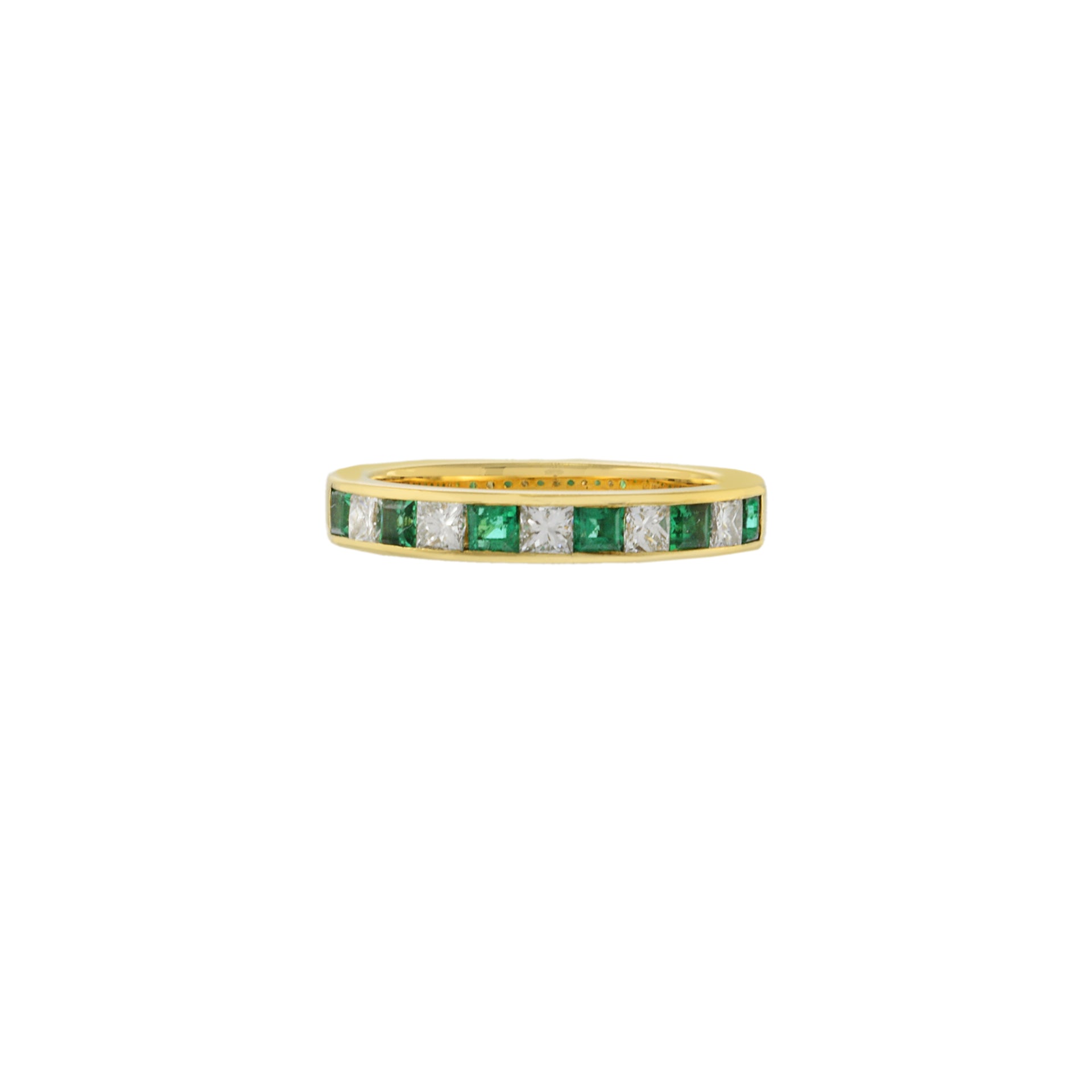 18KT Yellow Gold Princess Cut Diamond and Emerald Ring