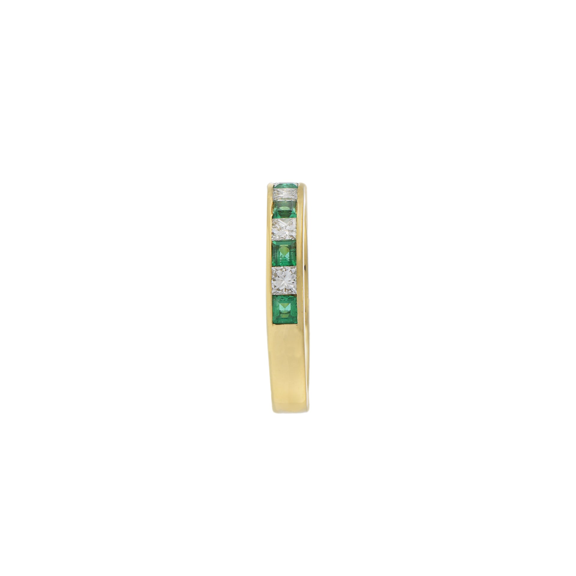 18KT Yellow Gold Princess Cut Diamond and Emerald Ring