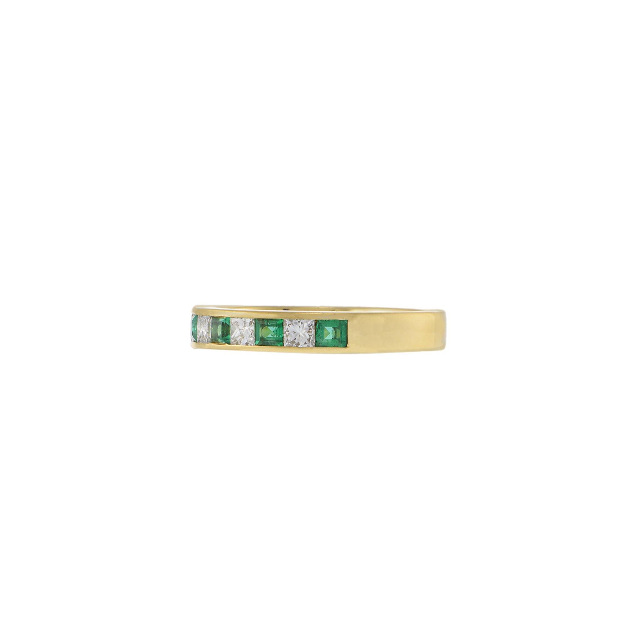 18KT Yellow Gold Princess Cut Diamond and Emerald Ring