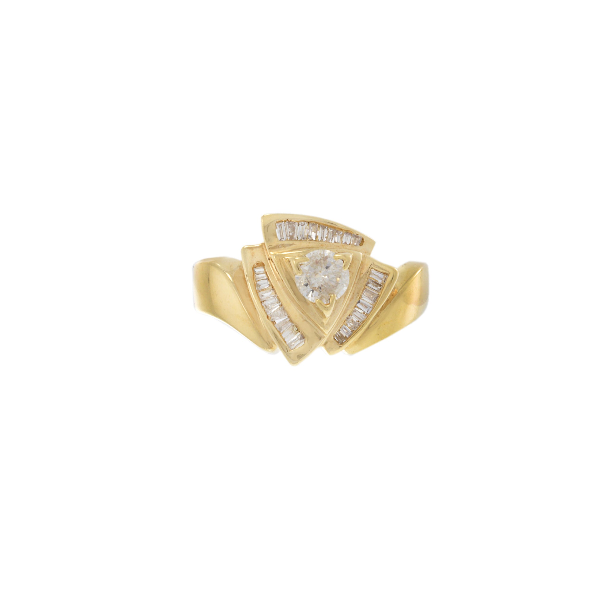 Vintage Retro Era 18KT Yellow Gold Triangular Diamond Ring