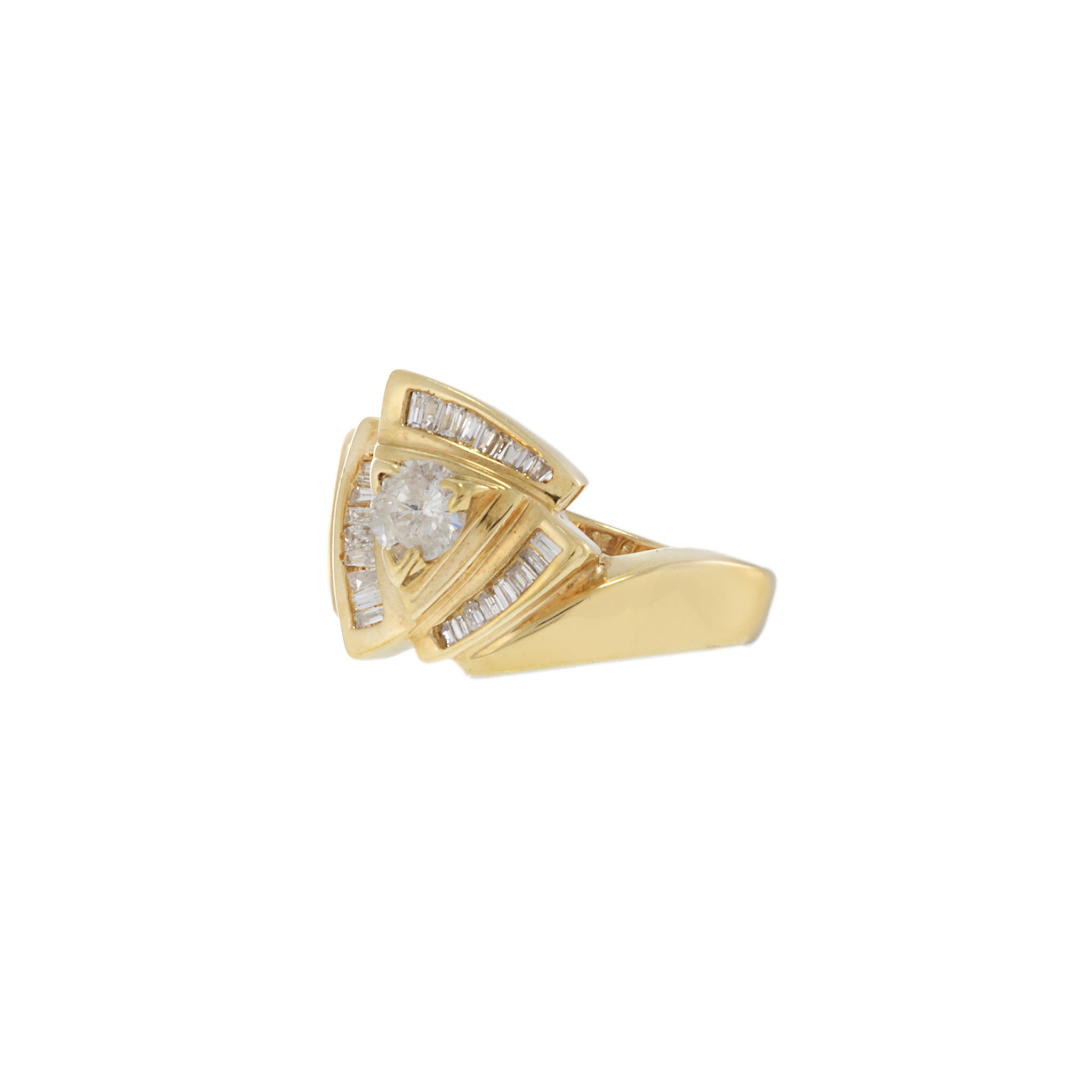 Vintage Retro Era 18KT Yellow Gold Triangular Diamond Ring