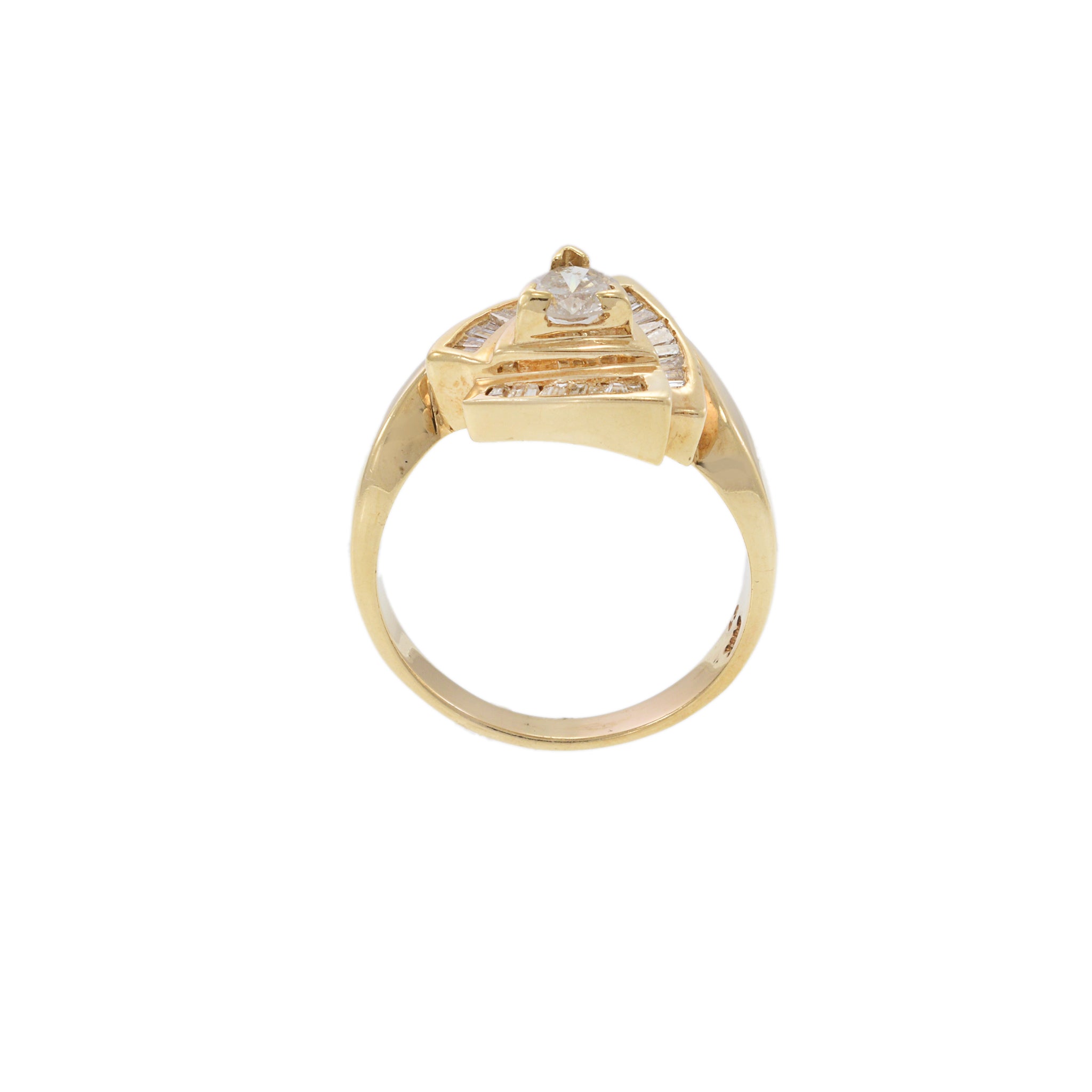 Vintage Retro Era 18KT Yellow Gold Triangular Diamond Ring