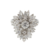 Vintage Retro Era 18KT White Gold Diamond Waterfall Cluster Ring