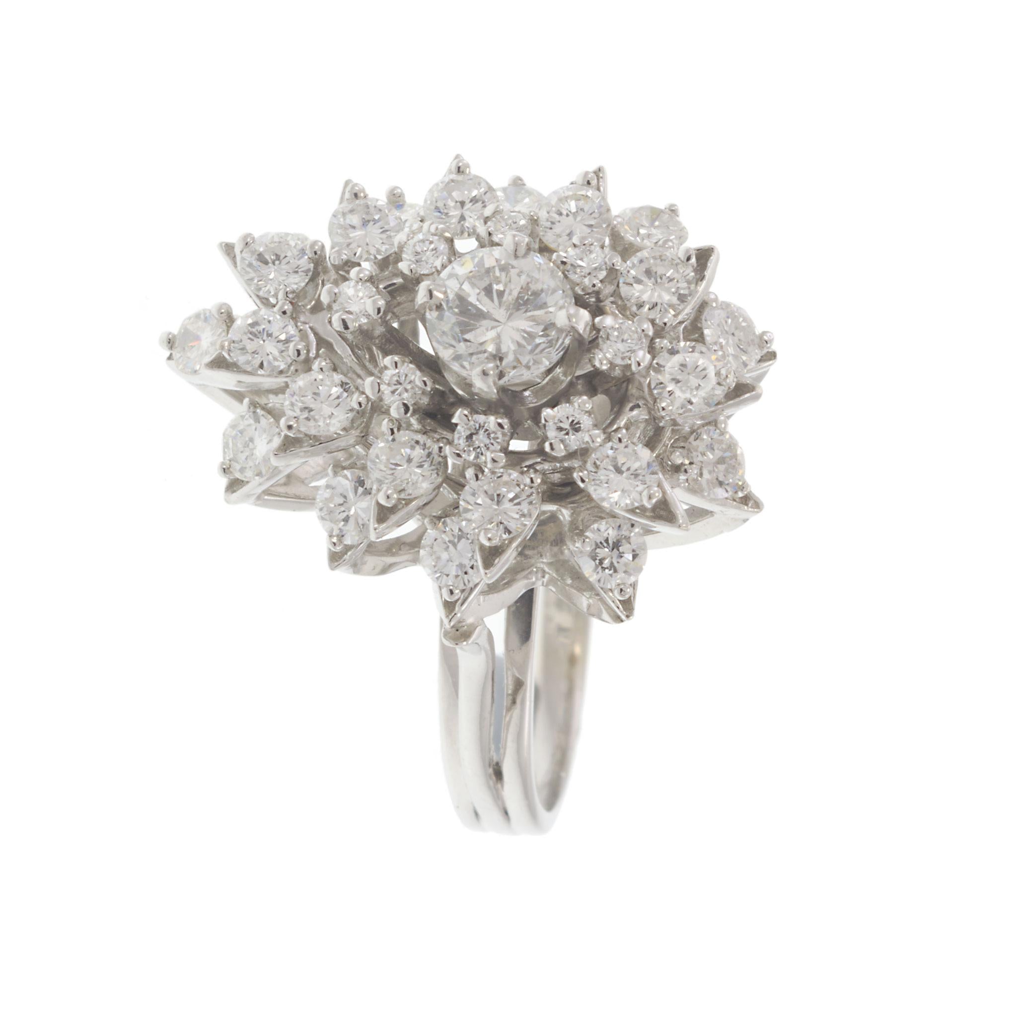 Vintage Retro Era 18KT White Gold Diamond Waterfall Cluster Ring