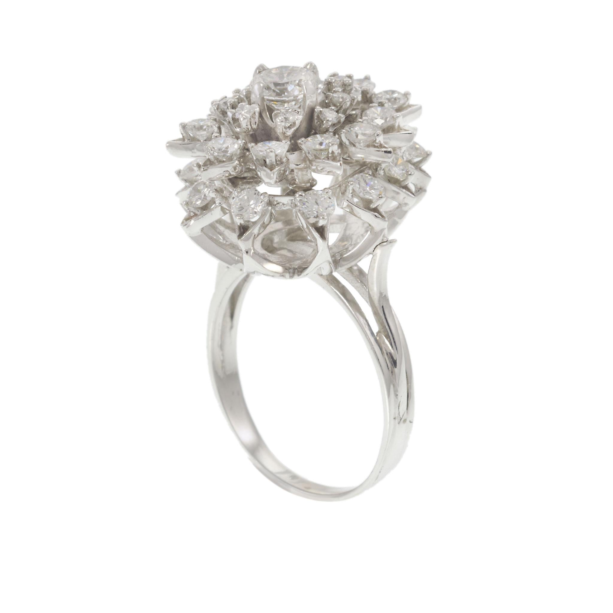 Vintage Retro Era 18KT White Gold Diamond Waterfall Cluster Ring