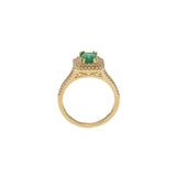 18KT Yellow Gold Emerald Cut Emerald and Diamond Double Halo Ring