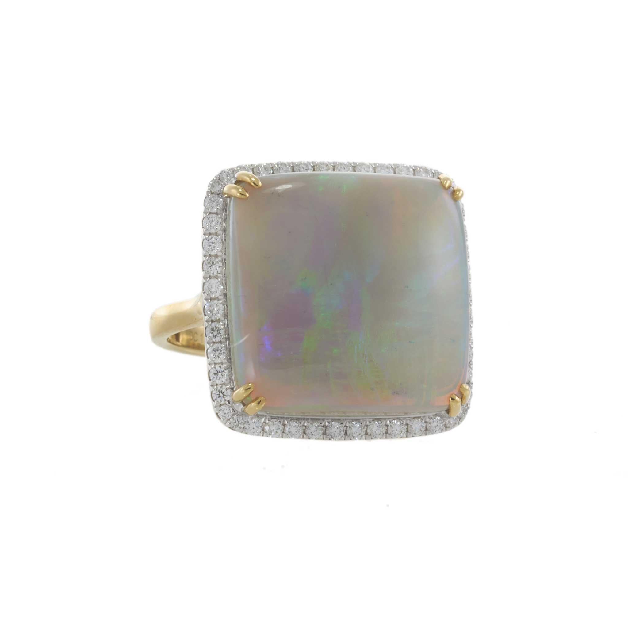 18KT Yellow Gold Square Opal and Diamond Ring