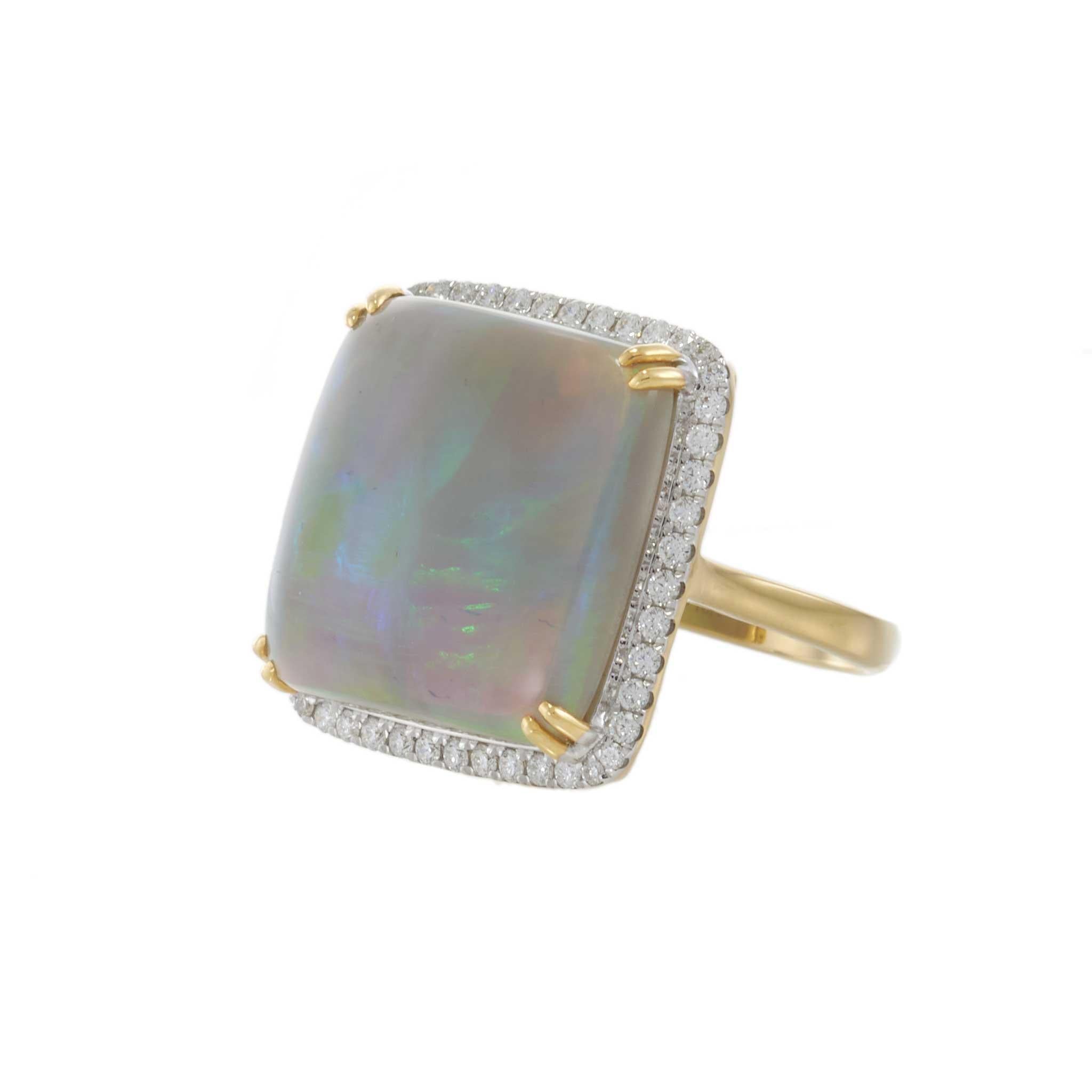 18KT Yellow Gold Square Opal and Diamond Ring