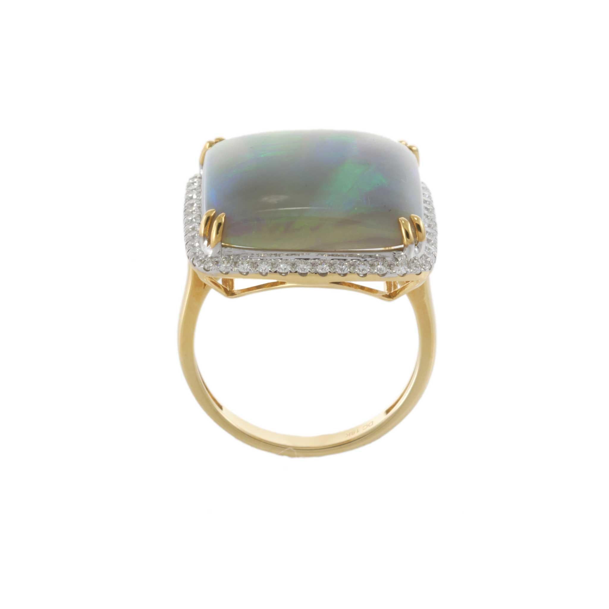 18KT Yellow Gold Square Opal and Diamond Ring