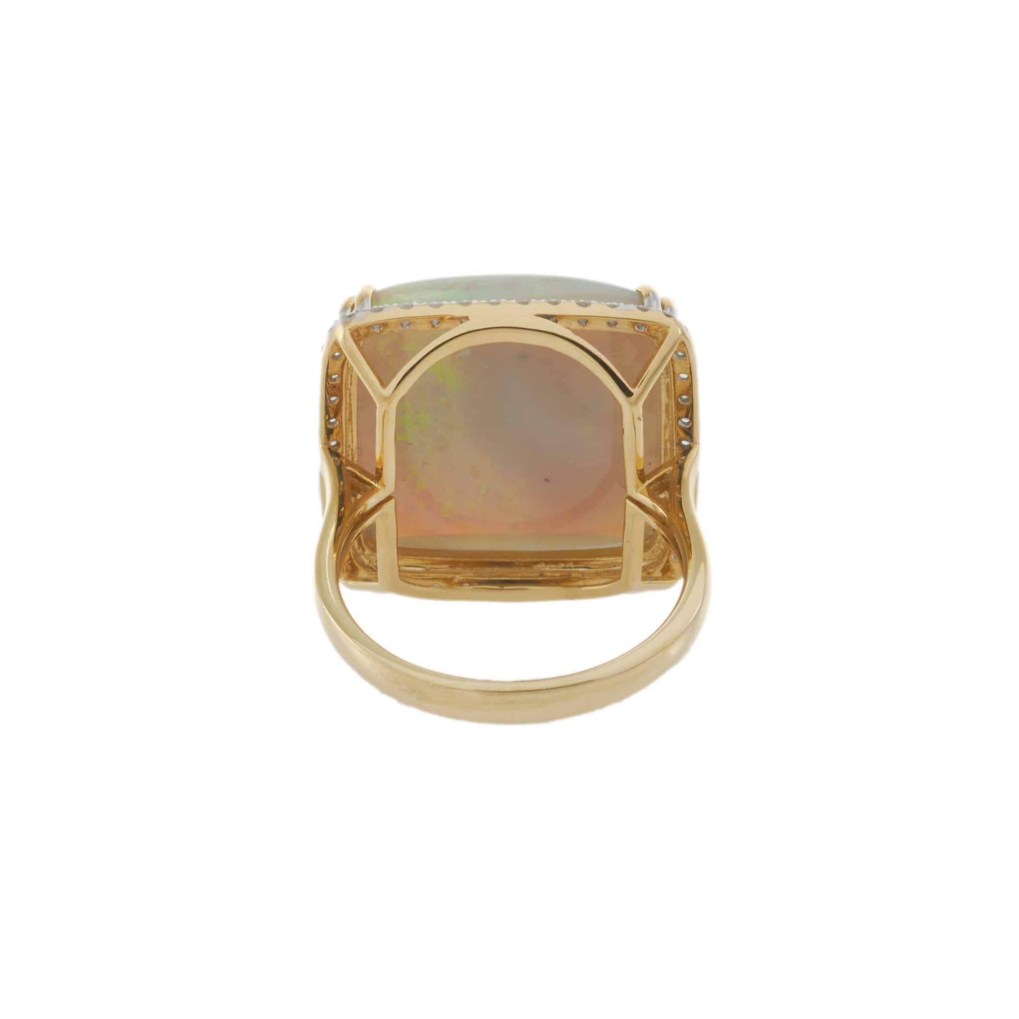 18KT Yellow Gold Square Opal and Diamond Ring