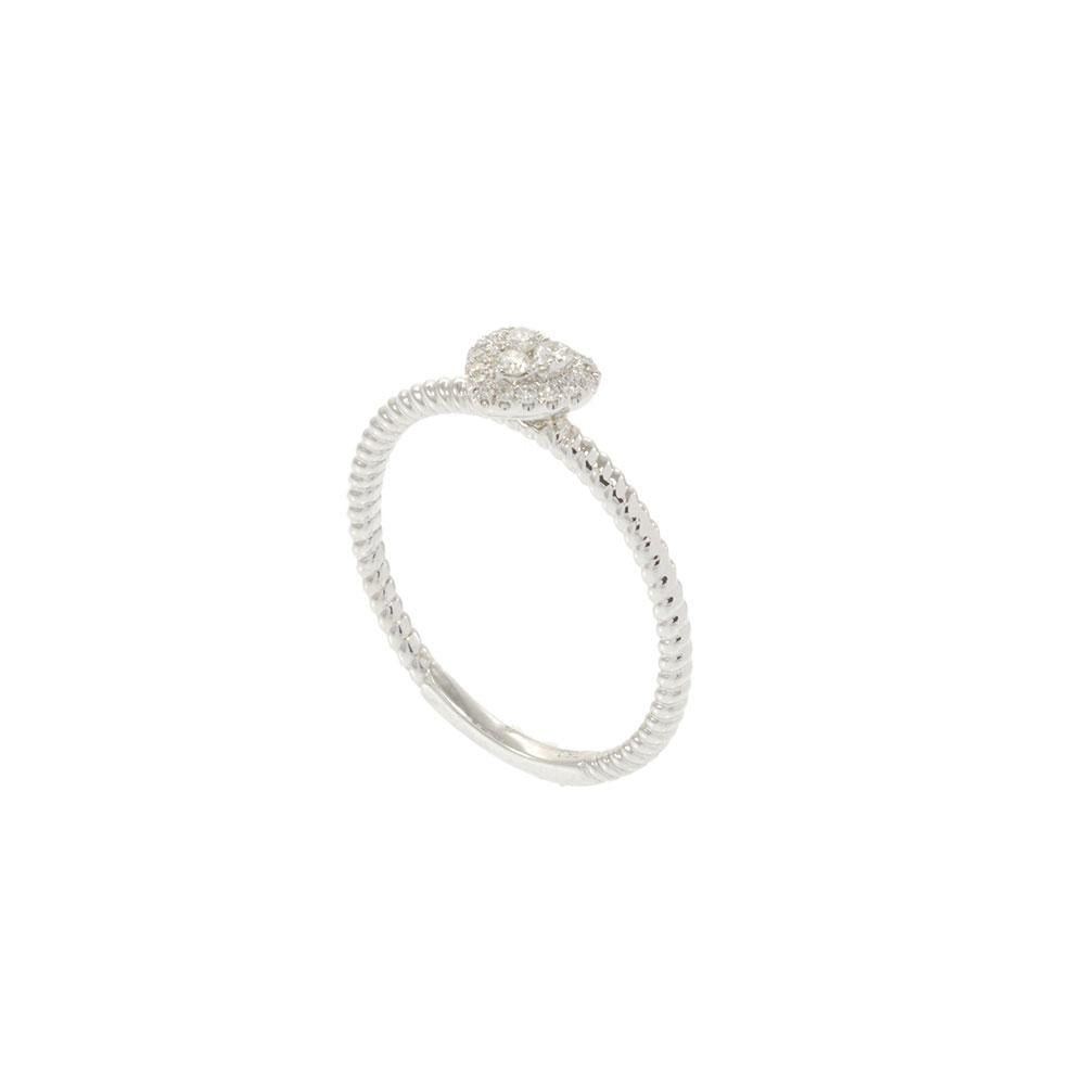 18KT White Gold Heart Diamond Twisted Rope Ring