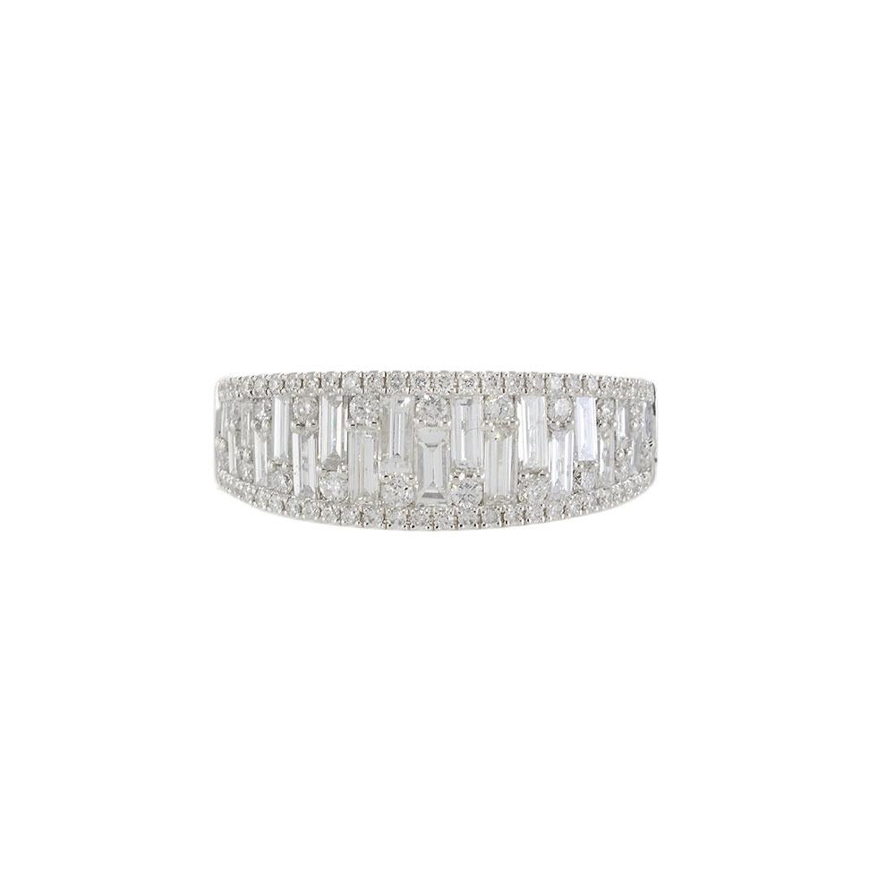 18KT White Gold Wide Diamond Band with Round and Baguette Cuts
