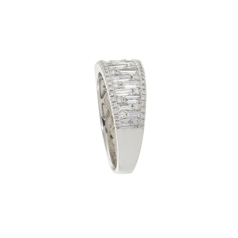 18KT White Gold Wide Diamond Band with Round and Baguette Cuts
