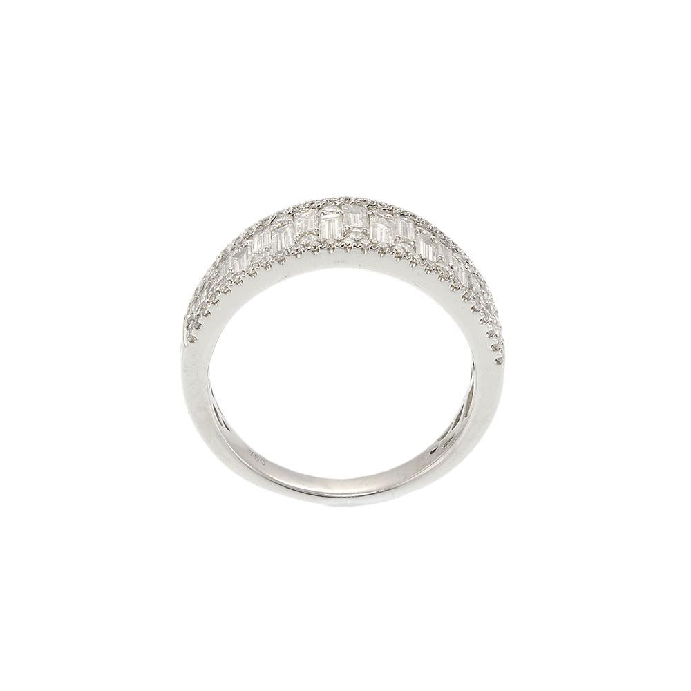 18KT White Gold Wide Diamond Band with Round and Baguette Cuts