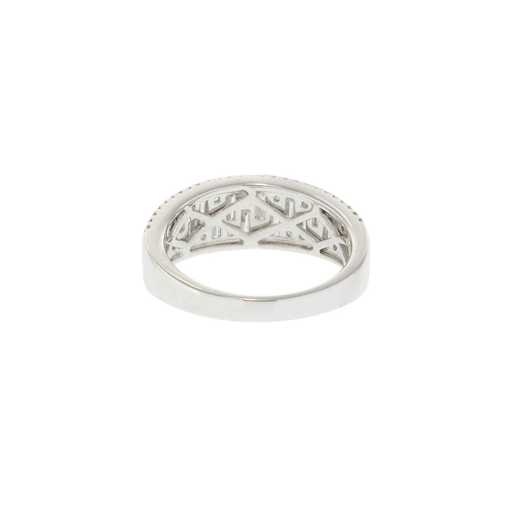 18KT White Gold Wide Diamond Band with Round and Baguette Cuts