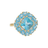 18KT Yellow Gold Blue Topaz & Diamond Cluster Ring