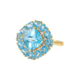 18KT Yellow Gold Blue Topaz & Diamond Cluster Ring