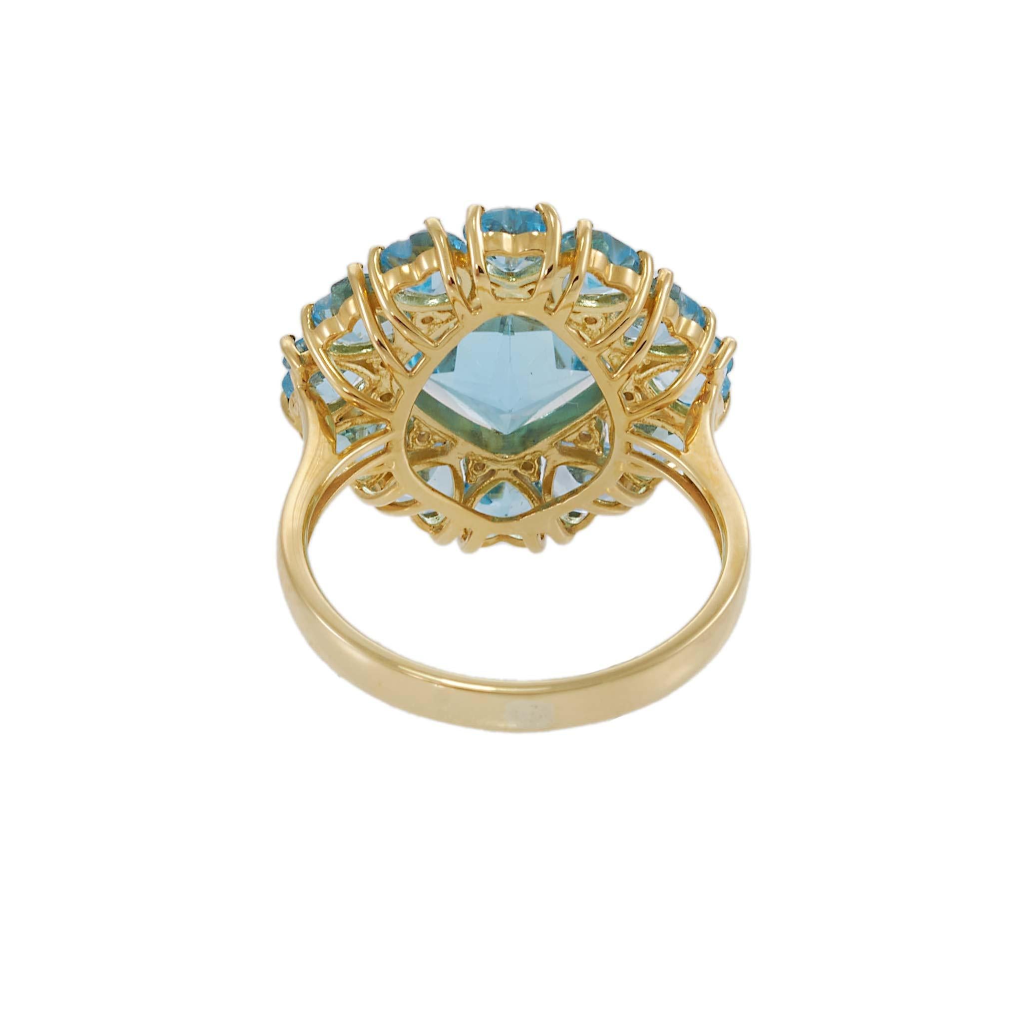 18KT Yellow Gold Blue Topaz & Diamond Cluster Ring