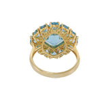18KT Yellow Gold Blue Topaz & Diamond Cluster Ring