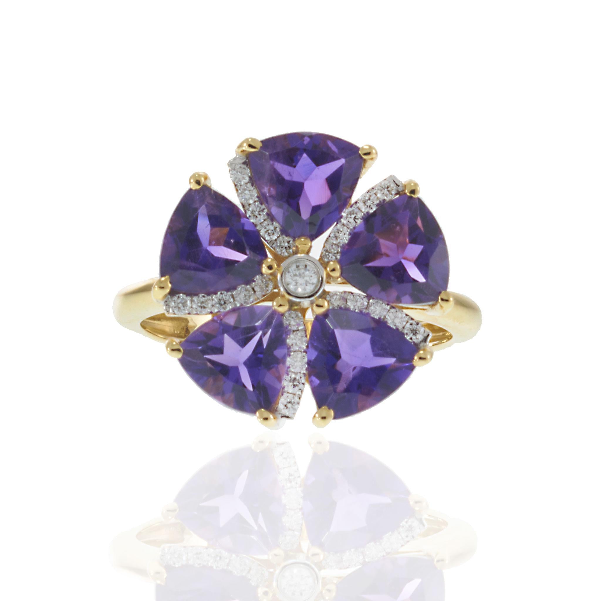 18KT Yellow Gold Amethyst and Diamond Ring