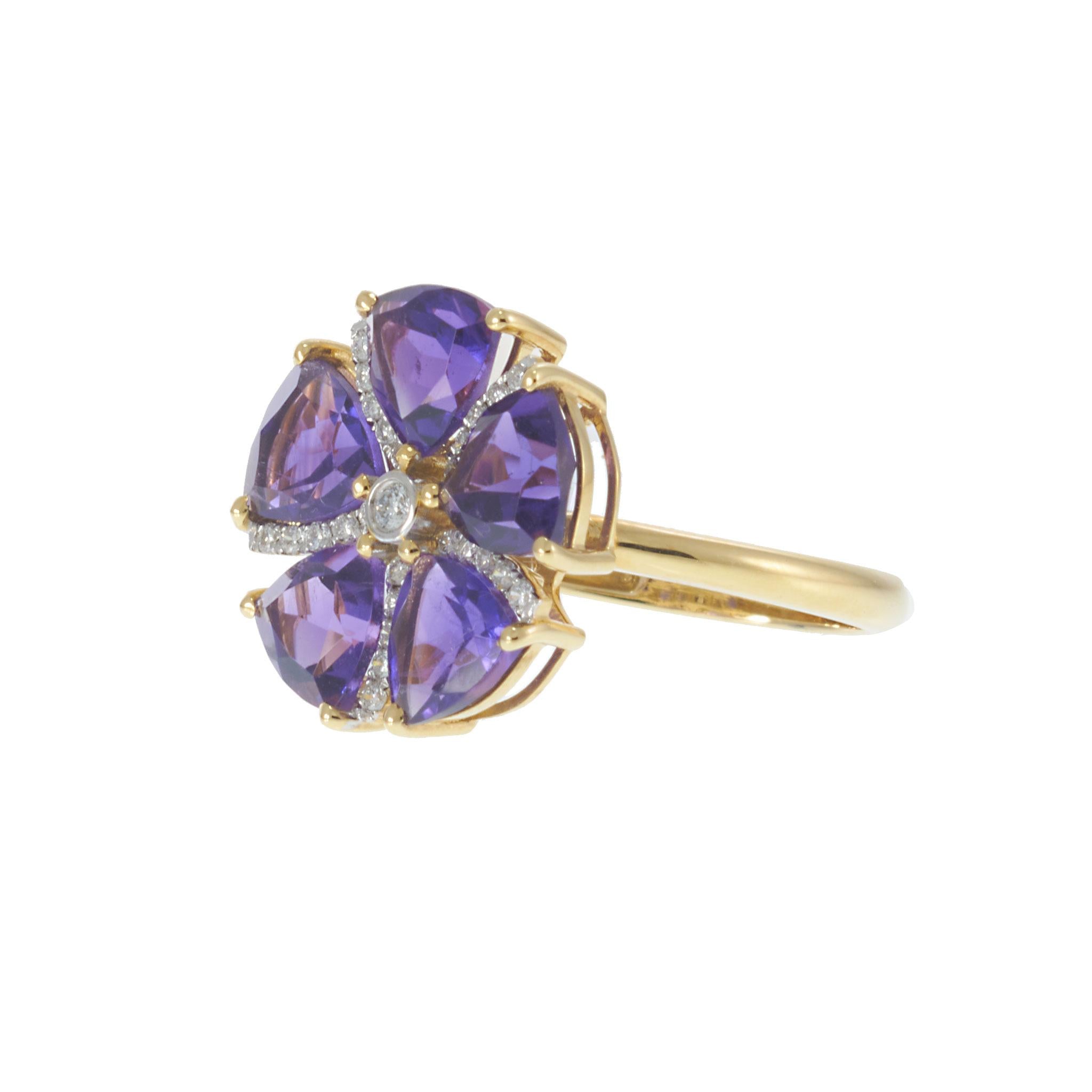 18KT Yellow Gold Amethyst and Diamond Ring