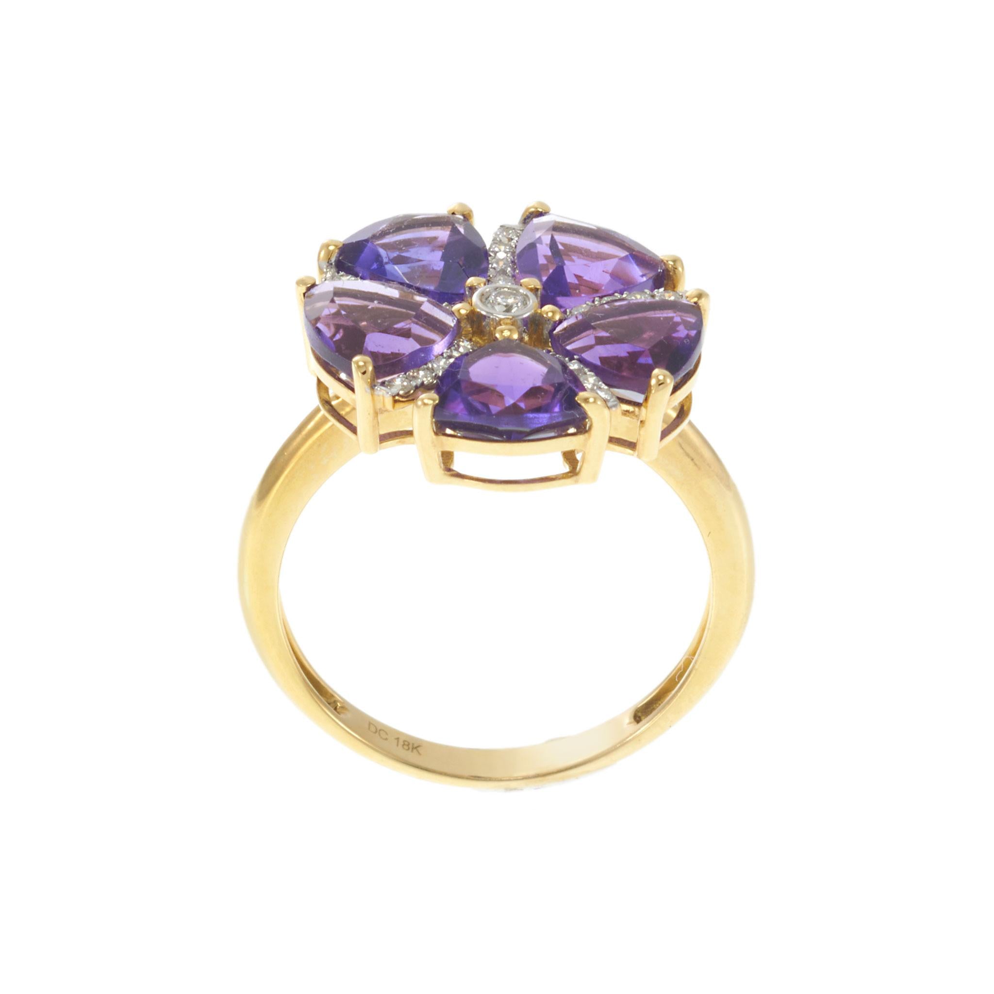 18KT Yellow Gold Amethyst and Diamond Ring