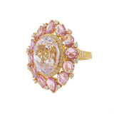 18KT Yellow Gold Kunzite, Pink Sapphire, and Diamond Cocktail Ring