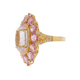 18KT Yellow Gold Kunzite, Pink Sapphire, and Diamond Cocktail Ring