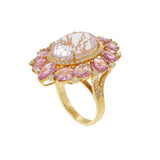 18KT Yellow Gold Kunzite, Pink Sapphire, and Diamond Cocktail Ring
