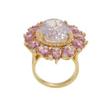 18KT Yellow Gold Kunzite, Pink Sapphire, and Diamond Cocktail Ring